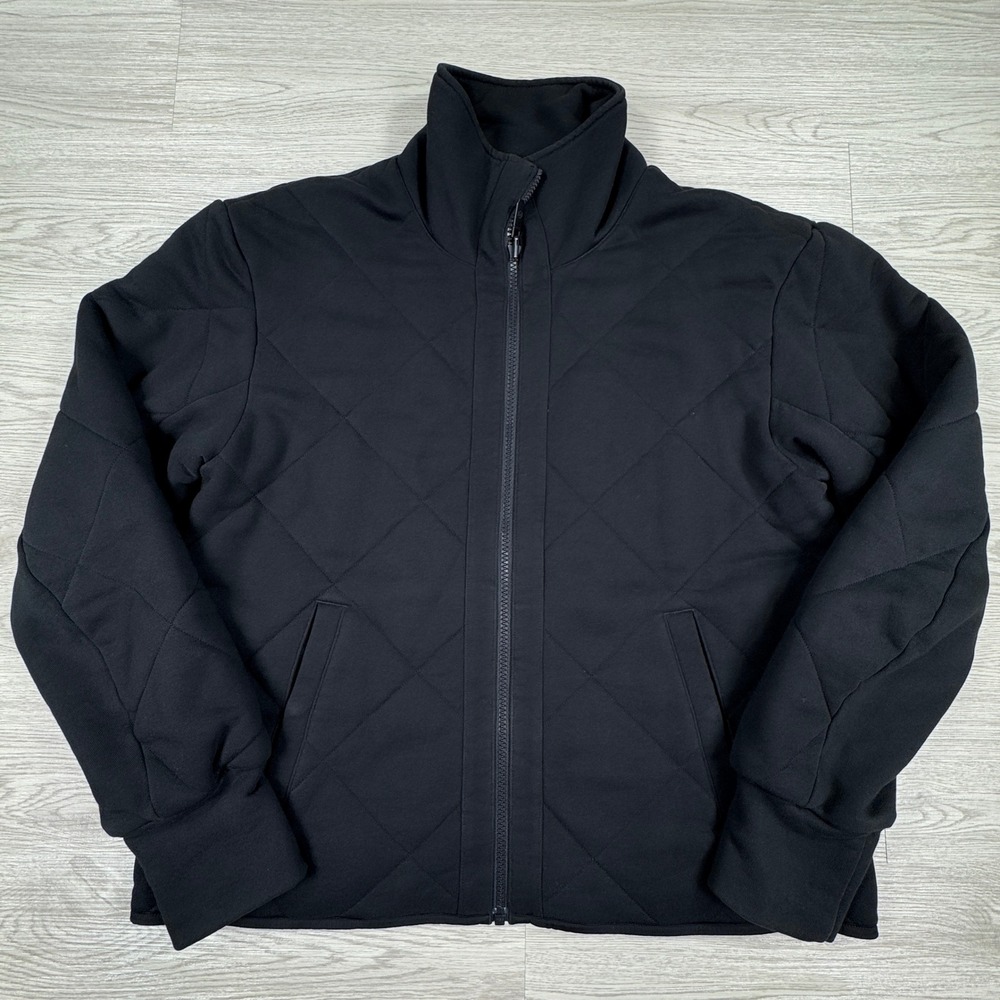 Lululemon Men's Jacket Quilted Full Zip‎ Mock Neck Black Large Diamond Pattern
